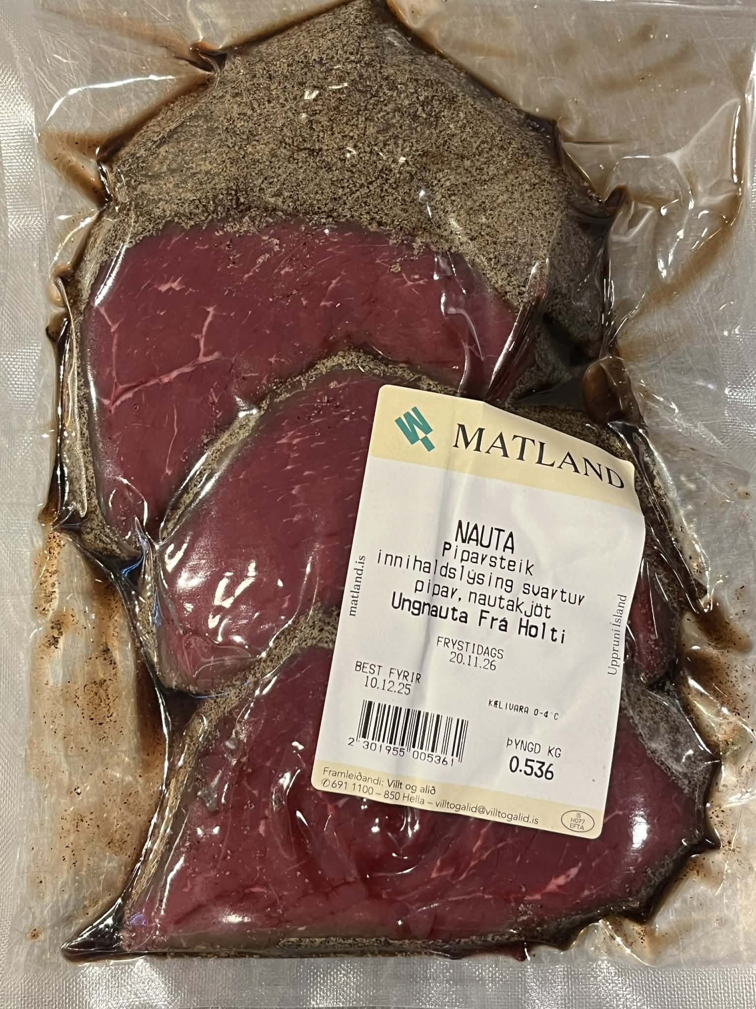 Piparsteikur af grasfóðruðum Angus frá Holti