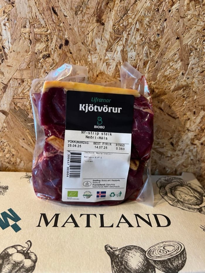 Ferskt lífrænt NY-strip frá Neðra-Hálsi
