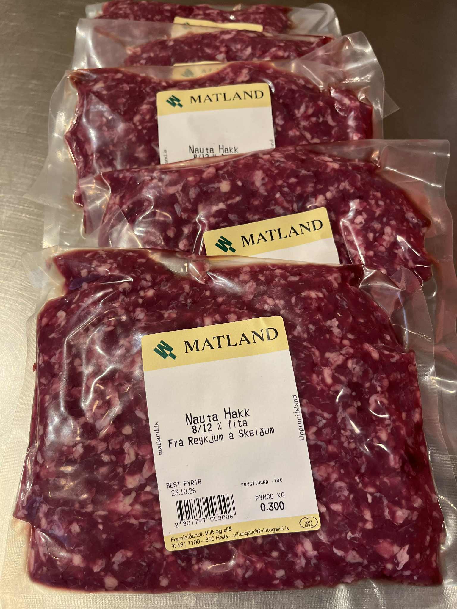 Litlir pakkar af nautahakki (8-12%) frá Reykjum - 5 pk x 300 g