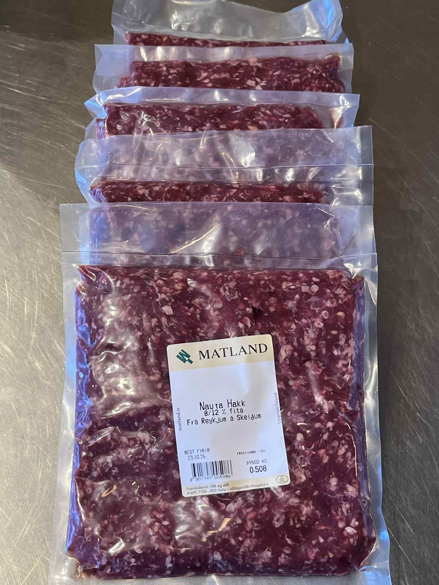 Nautahakk (8-12%) frá Reykjum - 5 x 500 g