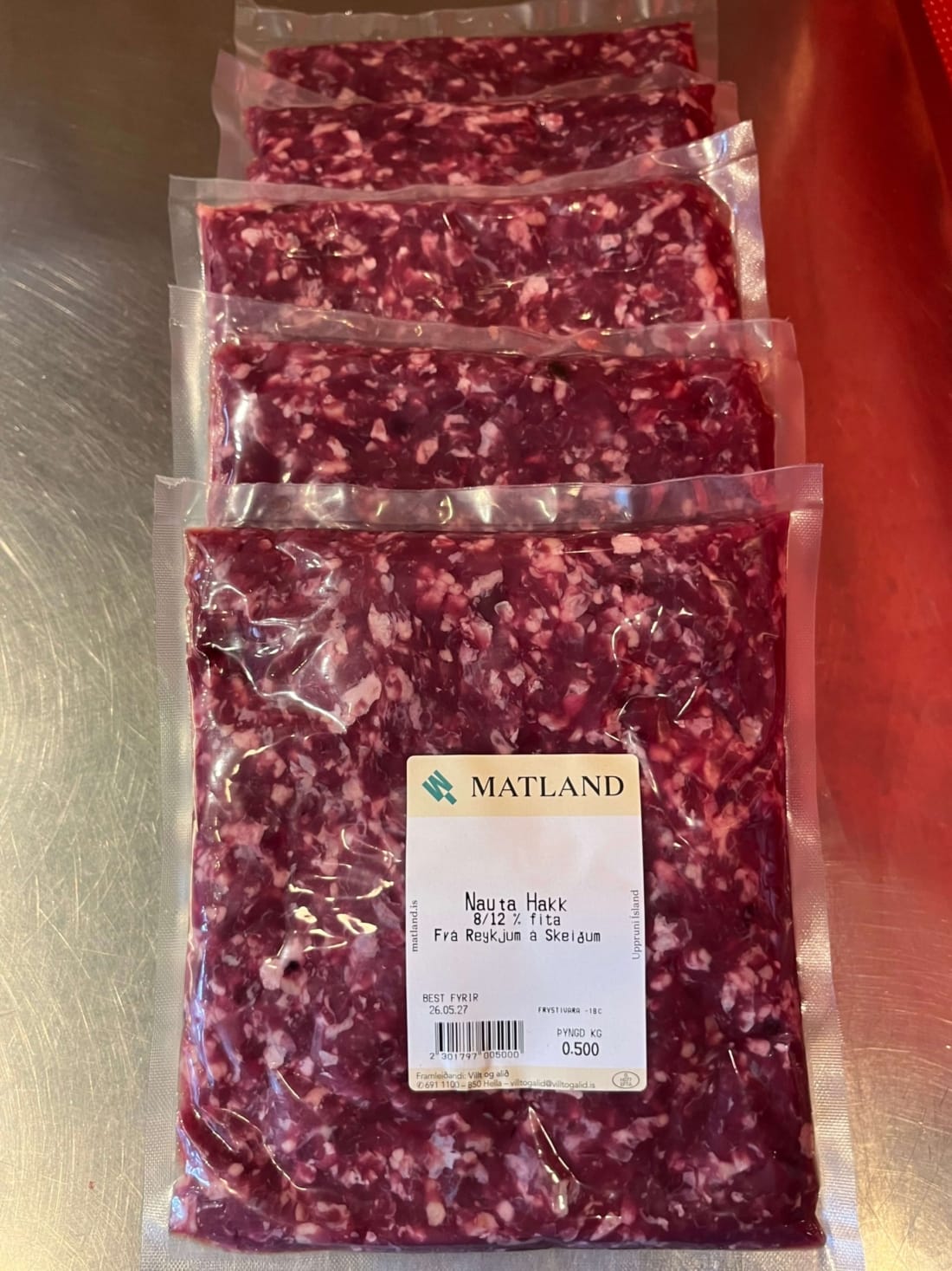 Nautahakk (8-12%) frá Reykjum - 5 x 500 g
