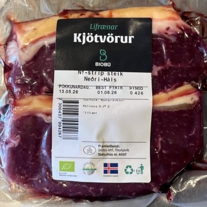 Ferskt lífrænt NY-strip frá Neðra-Hálsi