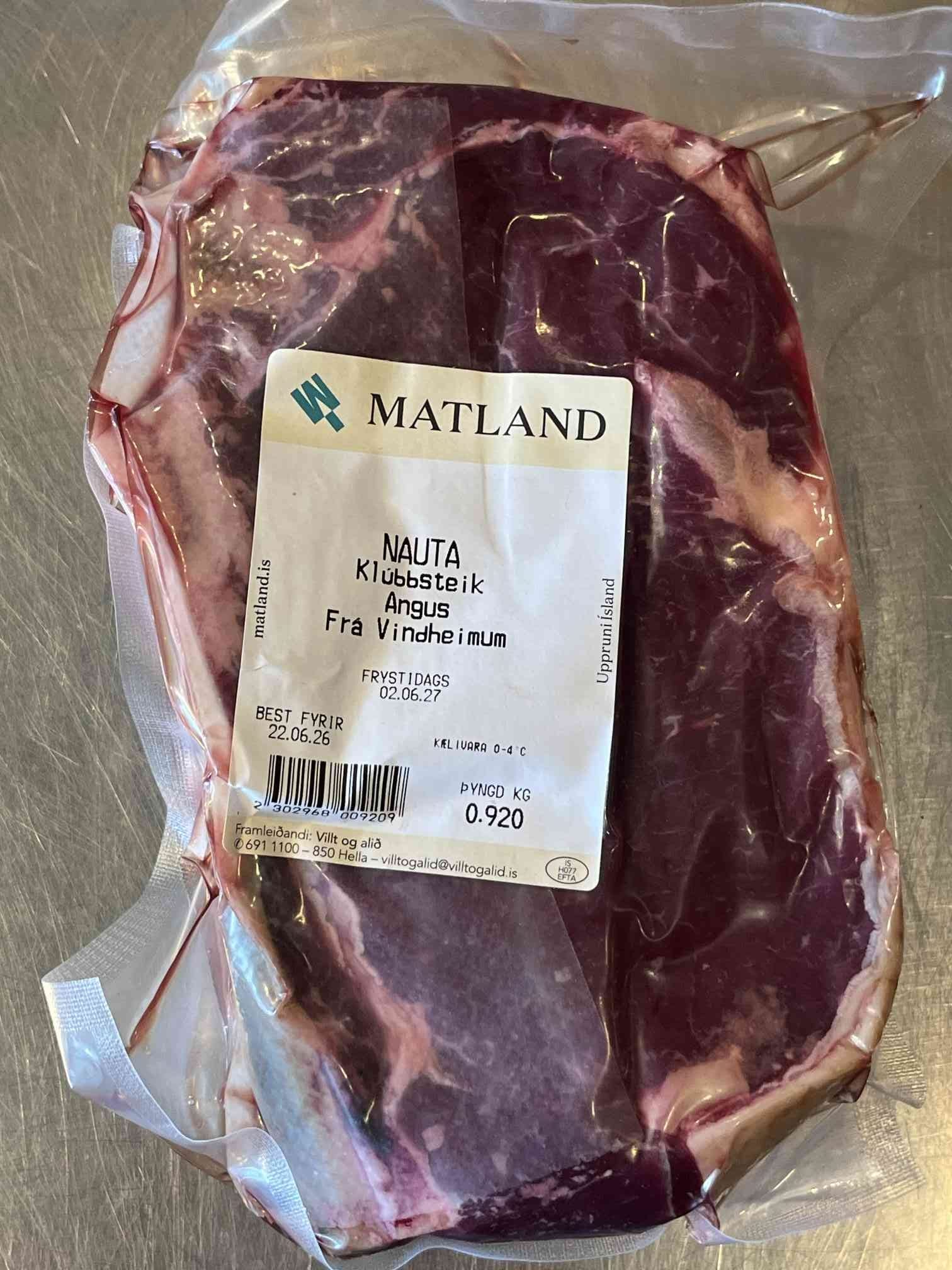 Fersk klúbbsteik af 100% Angusnauti frá Vindheimum