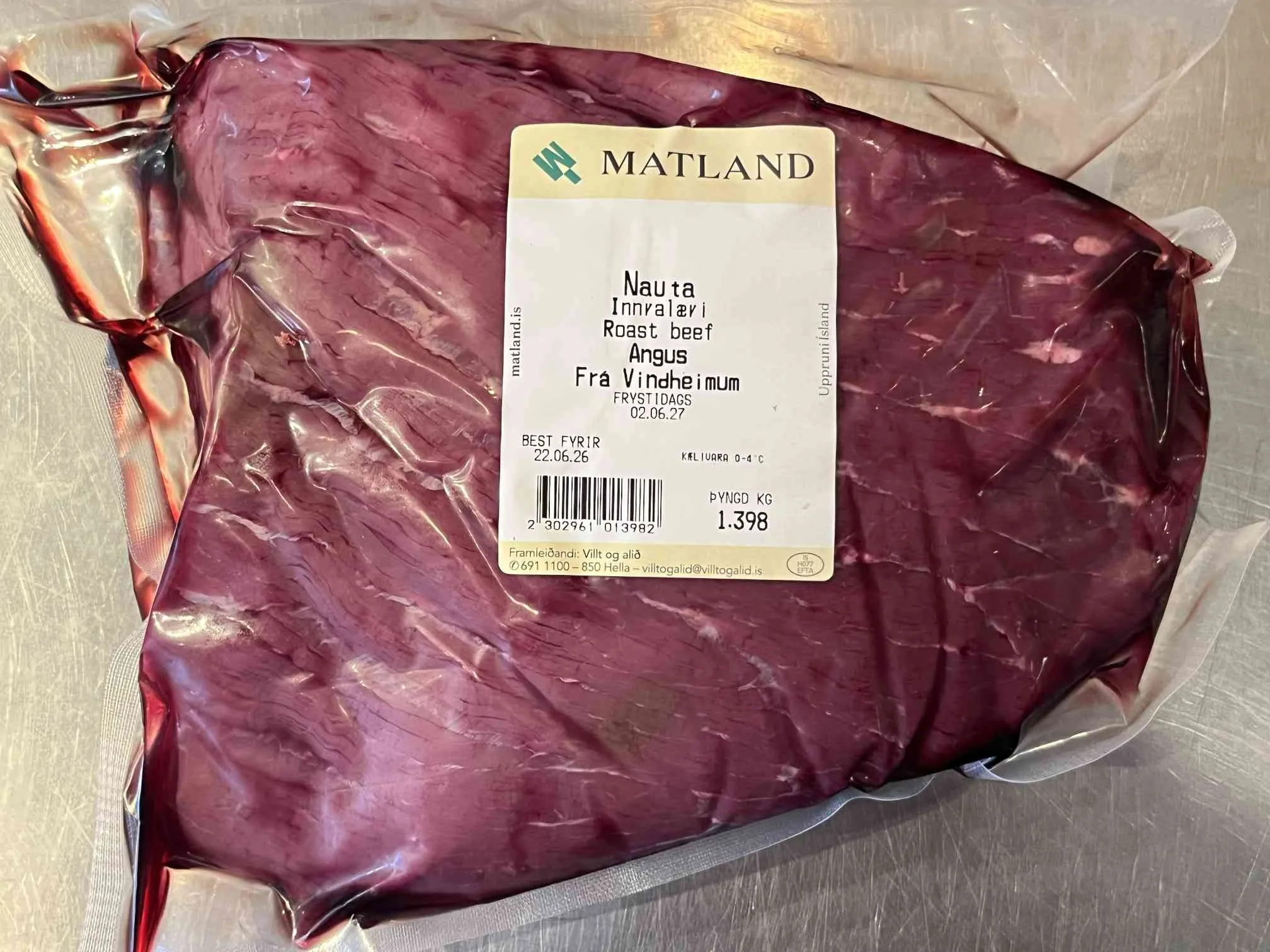 Ferskt roastbeef af 100% Angusnauti frá Vindheimum