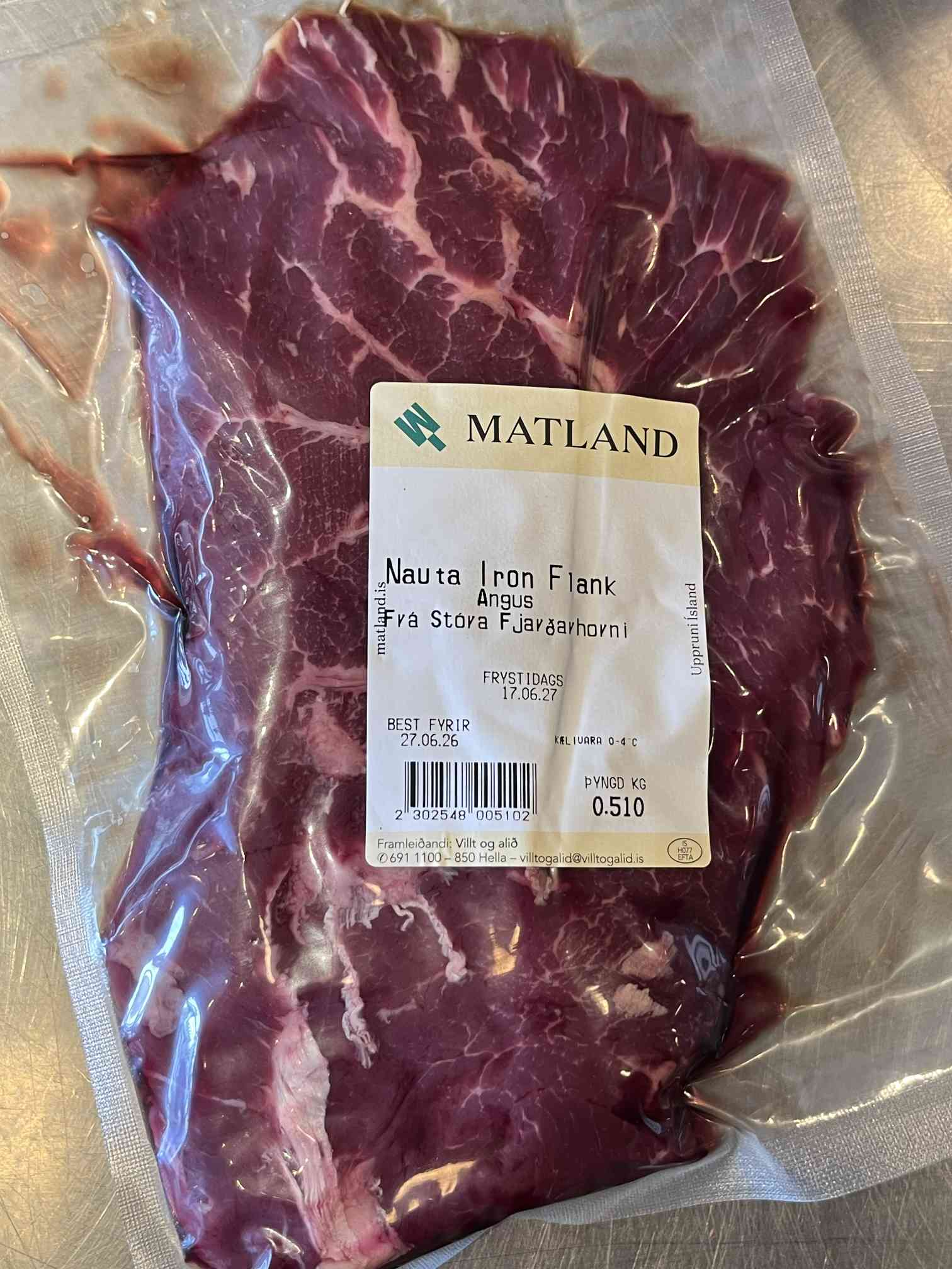 Ferskt flat iron af Angus frá Stóra-Fjarðarhorni