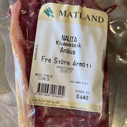 Fersk klúbbsteik af 100% Angus frá Stóra-Ármóti
