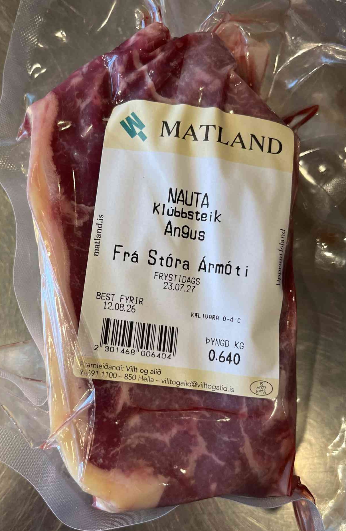 Fersk klúbbsteik af 100% Angus frá Stóra-Ármóti